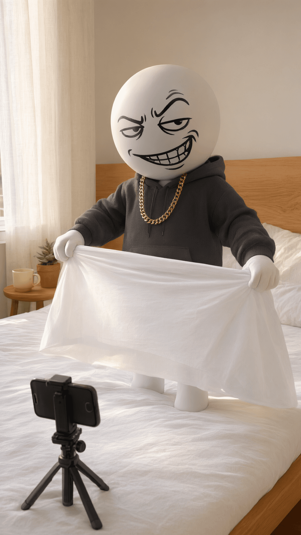 Fake tutorial #1: how to fold a fitted sheet in 3 seconds. Worked perfectly. The chart's as flat as this sheet was supposed to be, and that was also part of the plan. u mad?