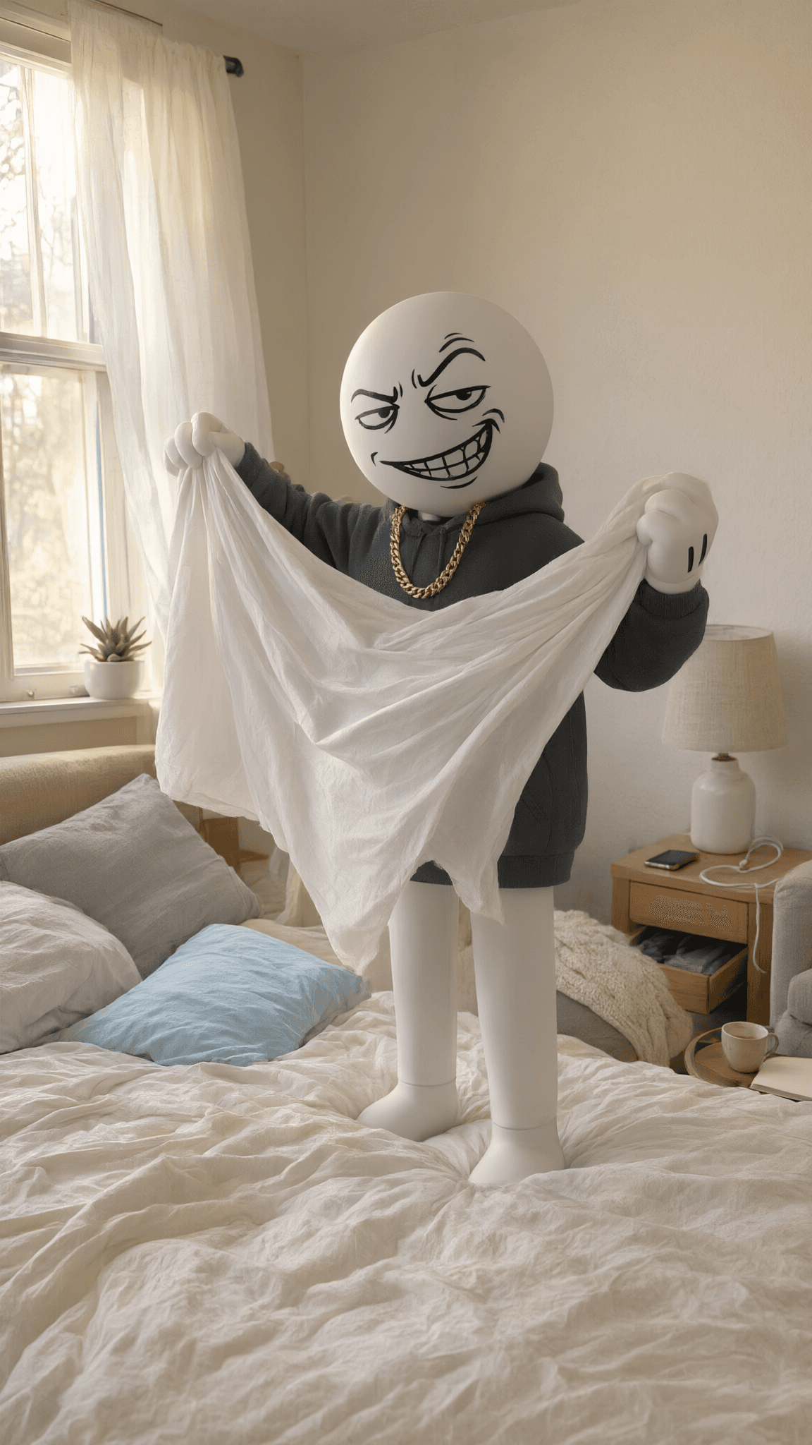 Tutorial: how to fold a fitted sheet in 5 seconds. Step 1: don't. Step 2: become the sheet. Also flat at a $4K ATH, so every second is technically an all-time high. Totally the plan. trolled.